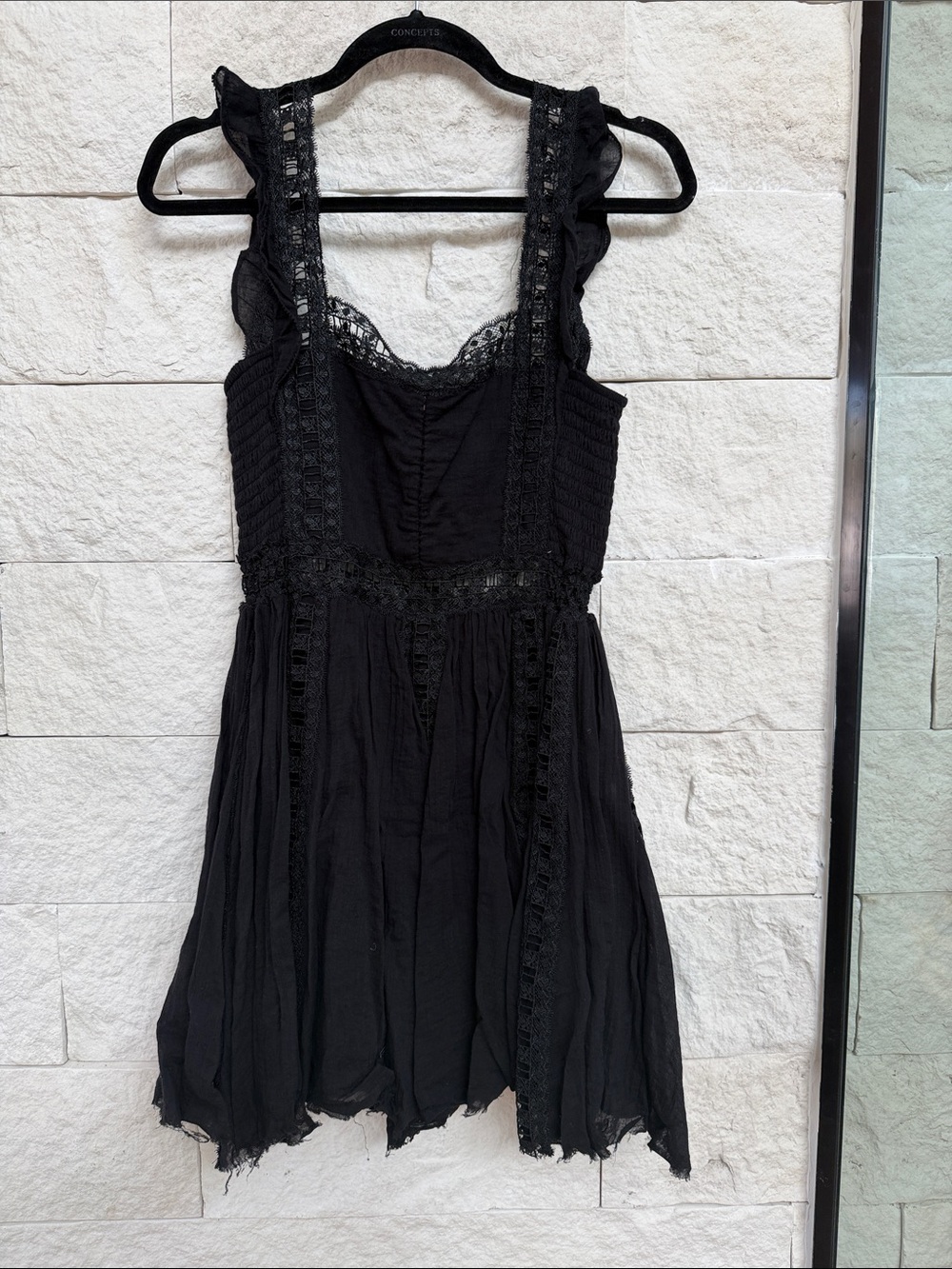 Free People Black Lace-Trim Mini Dress